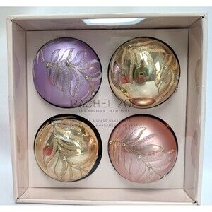 Rachel Zoe Gold Sparkle Christmas Glass Ball Ornament Set of 4 Beaded Stars 4"